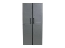 Armário ao ar livre Dambrosin, Armário de varanda, Armário multiuso com prateleiras, 100% Made in ItaLy, 68x37h163 cm, Cinza e Preto, Acabamento de quadros