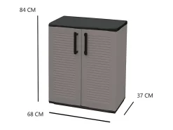 Armário ao ar livre Dbavagnol, Varanda móvel muLtiuso, Armário exterior com 2 portas, 100% Made in Italy, 68x37h84 cm, Acabamento em listras, Cinza e Preto