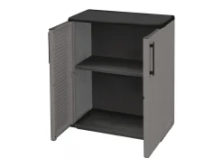 Armário ao ar livre Dbavagnol, Varanda móvel muLtiuso, Armário exterior com 2 portas, 100% Made in Italy, 68x37h84 cm, Acabamento em listras, Cinza e Preto