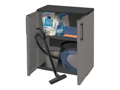 Armário ao ar livre Dbavagnol, Varanda móvel muLtiuso, Armário exterior com 2 portas, 100% Made in Italy, 68x37h84 cm, Acabamento em listras, Cinza e Preto