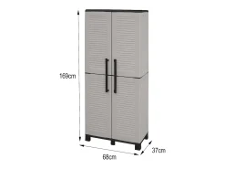 Armário ao ar livre Dbettell, Armário porTa scope, Móvel exterior 2 portas, 100% Made in Italy, 68x37h169 cm, Cinza claro e preto, Acabamento em listras