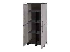 Armário ao ar livre Dbettell, Armário porTa scope, Móvel exterior 2 portas, 100% Made in Italy, 68x37h169 cm, Cinza claro e preto, Acabamento em listras