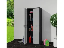 Armário arrumação para jardim c/ 3 prateleiras preto e cinzento