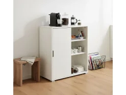 Armário Baixo 2 Portas de Correr Branco 75×85×38 | 2 Prateleiras Ajustáveis | Já Montado