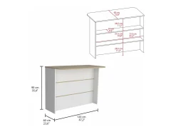 Armário bar de cozinha em melamina Fendi com três prateleiras, 90 X 120 X 60 cm, Branco / Mel