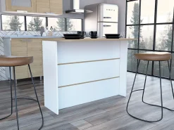 Armário bar de cozinha em melamina Fendi com três prateleiras, 90 X 120 X 60 cm, Branco / Mel