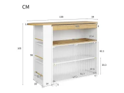 Armário bar expansível - 2 portas de vidro deslizantes, 3 prateleiras de armazenamento e nicho - Tampo com efeito de madeira MDF - LEDs - Natural e preto