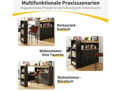 Armário bar giratório - 4 gavetas, 3 prateleiras de arrumação e nicho - Tampo com efeito madeira MDF - 138 cm/105x39x102 cm - Preto