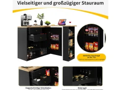 Armário bar giratório - uma porta, 2 gavetas, 3 prateleiras e 2 nichos - Tampo com efeito madeira MDF - 138 cm/105x39x102 cm - Preto