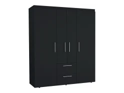 Armário Bariloche em melamina com 4 portas, 4 prateleiras, 3 varões para roupa e 2 gavetas com varões metálicos, preto, 177.9 cm X 150.3 cm X 50.4 cm