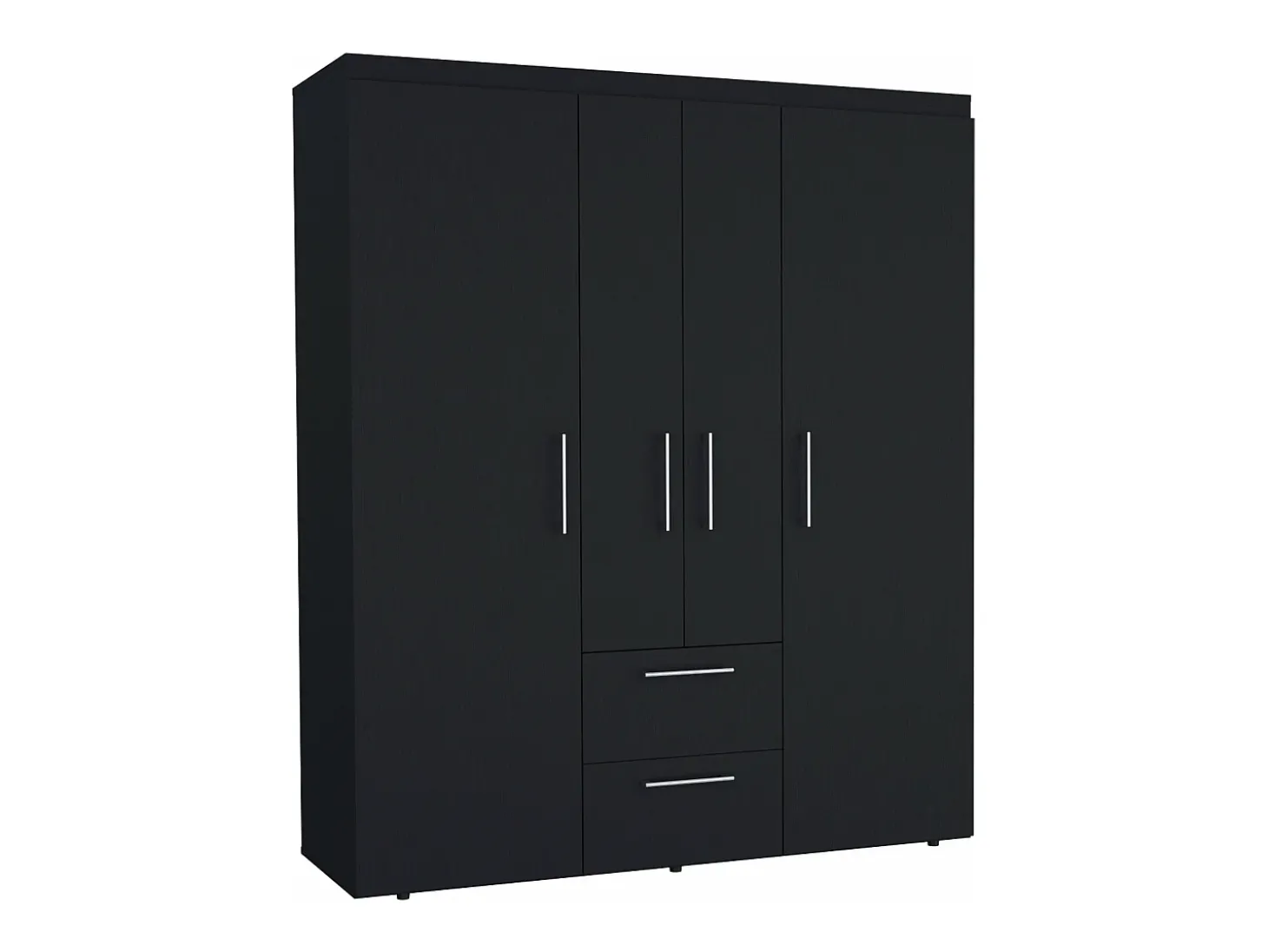 Armário Bariloche em melamina com 4 portas, 4 prateleiras, 3 varões para roupa e 2 gavetas com varões metálicos, preto, 177.9 cm X 150.3 cm X 50.4 cm