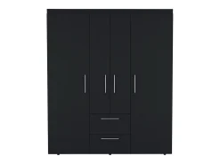 Armário Bariloche em melamina com 4 portas, 4 prateleiras, 3 varões para roupa e 2 gavetas com varões metálicos, preto, 177.9 cm X 150.3 cm X 50.4 cm