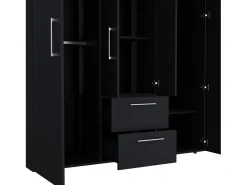 Armário Bariloche em melamina com 4 portas, 4 prateleiras, 3 varões para roupa e 2 gavetas com varões metálicos, preto, 177.9 cm X 150.3 cm X 50.4 cm