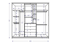 Armário BODIL com portas deslizantes espelho e gavetas - C240 cm