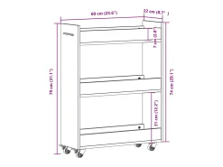 Armário c/ rodas 60x22x79 cm derivados de madeira cinza cimento