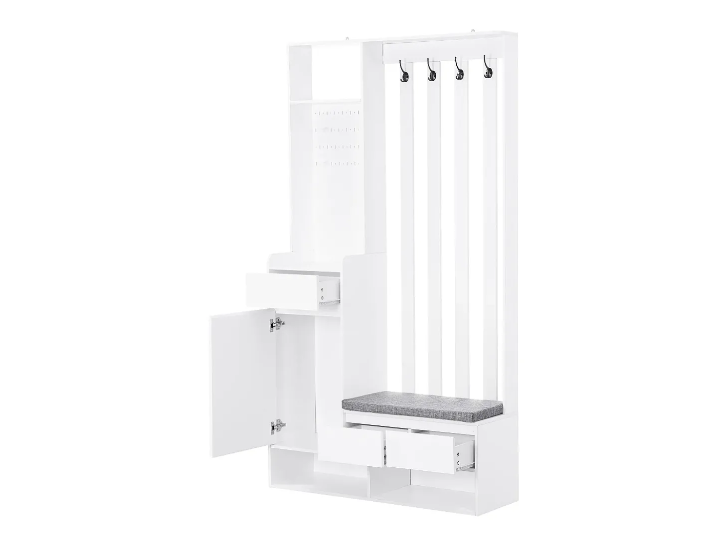 Armário com 3 gavetas, 1 porta e sapateira - 100 x 35 x 180 cm - MDF - Branco