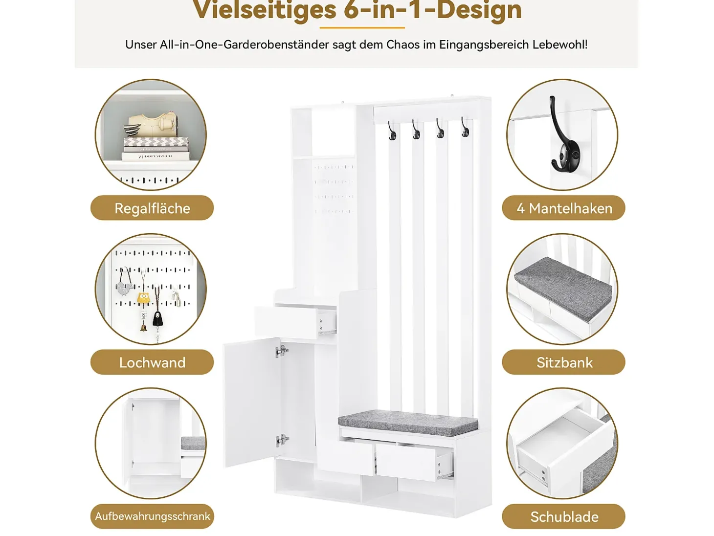 Armário com 3 gavetas, 1 porta e sapateira - 100 x 35 x 180 cm - MDF - Branco