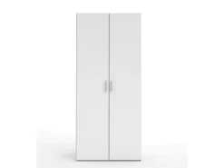 Armário com duas portas de batente com duas prateleiras internas e barra para cabide, cor branco, medidas 77 x 175 x 49 cm