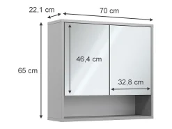 Armário com espelho de casa de banho cinza 70x22.1x65 eliza