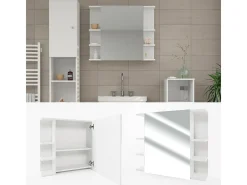 Armário com espelho de casa de banho branco 79.6x21.2x64 fynn