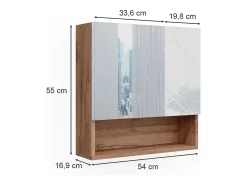 Armário com espelho de casa de banho branco alto brilho/carvalho goldkraft 54x16.9x55 irma
