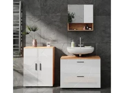 Armário com espelho de casa de banho branco alto brilho/carvalho goldkraft 54x16.9x55 irma