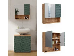 Armário com espelho de casa de banho verde/carvalho goldkraft 54x16.9x55 irma