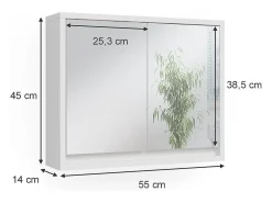 Armário com espelho de casa de banho branco 55x14x45 mila