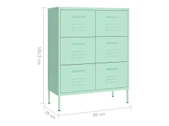 Armário com gavetas aço 80x35x101,5 cm verde-hortelã