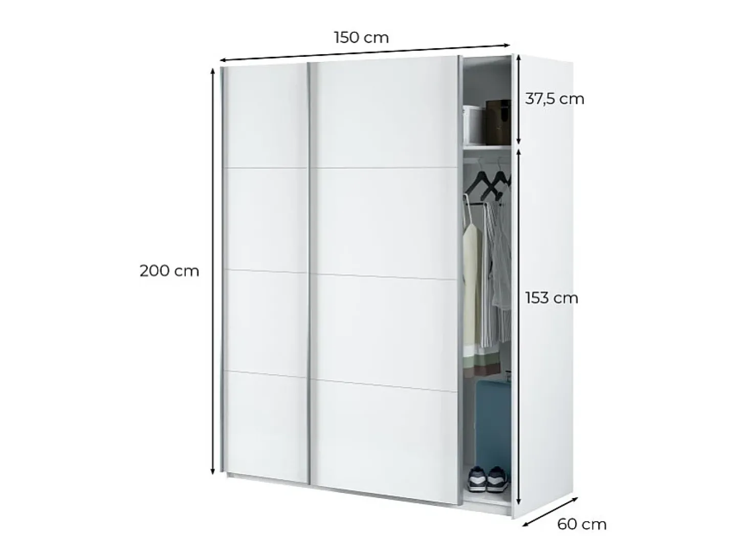 Armário com portas de correr em aglomerado branco 200x150x60cm