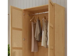 Armário com varão - 2 portas em rede de vime e 1 compartimento com aba - Natural