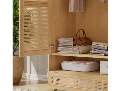 Armário com varão - 2 portas em rede de vime e 1 compartimento com aba - Natural