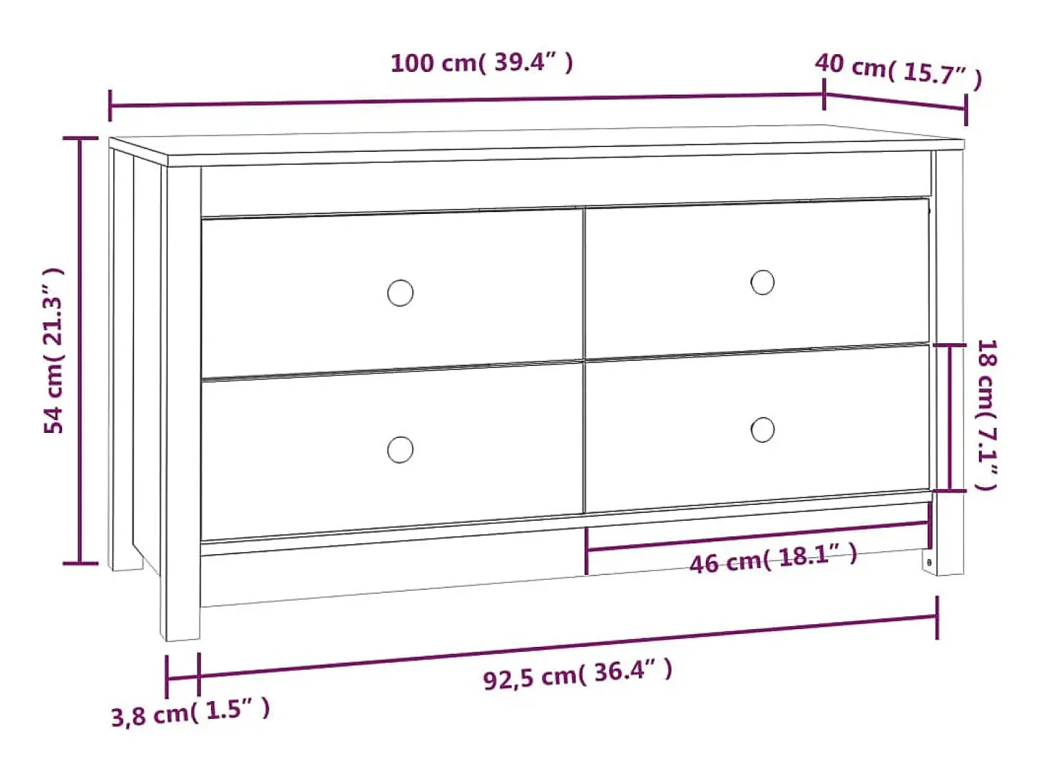 Armário de apoio 100x40x54 cm pinho maciço branco