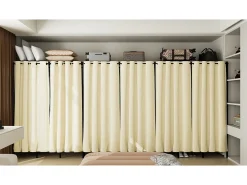 Armário de armazenamento de quarto grande guarda-roupa com cortina 149,5x50x214cm