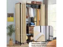 Armário de armazenamento de quarto grande guarda-roupa com cortina 149,5x50x214cm