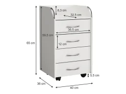 Armário de arquivo com rodas branco 36x40x65 gwendolyn