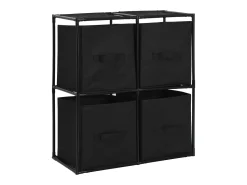 Armário de arrumação com 4 cestos tecido 63x30x71 cm aço preto