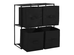 Armário de arrumação com 4 cestos tecido 63x30x71 cm aço preto