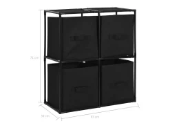 Armário de arrumação com 4 cestos tecido 63x30x71 cm aço preto