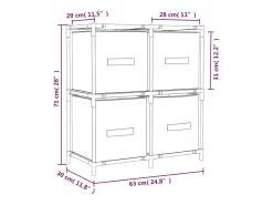 Armário de arrumação com 4 cestos tecido 63x30x71 cm aço cinza