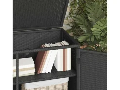 Armário de arrumação para jardim 110x55x60,5 cm vime PE preto