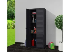 Armário de arrumação para jardim com 3 prateleiras preto