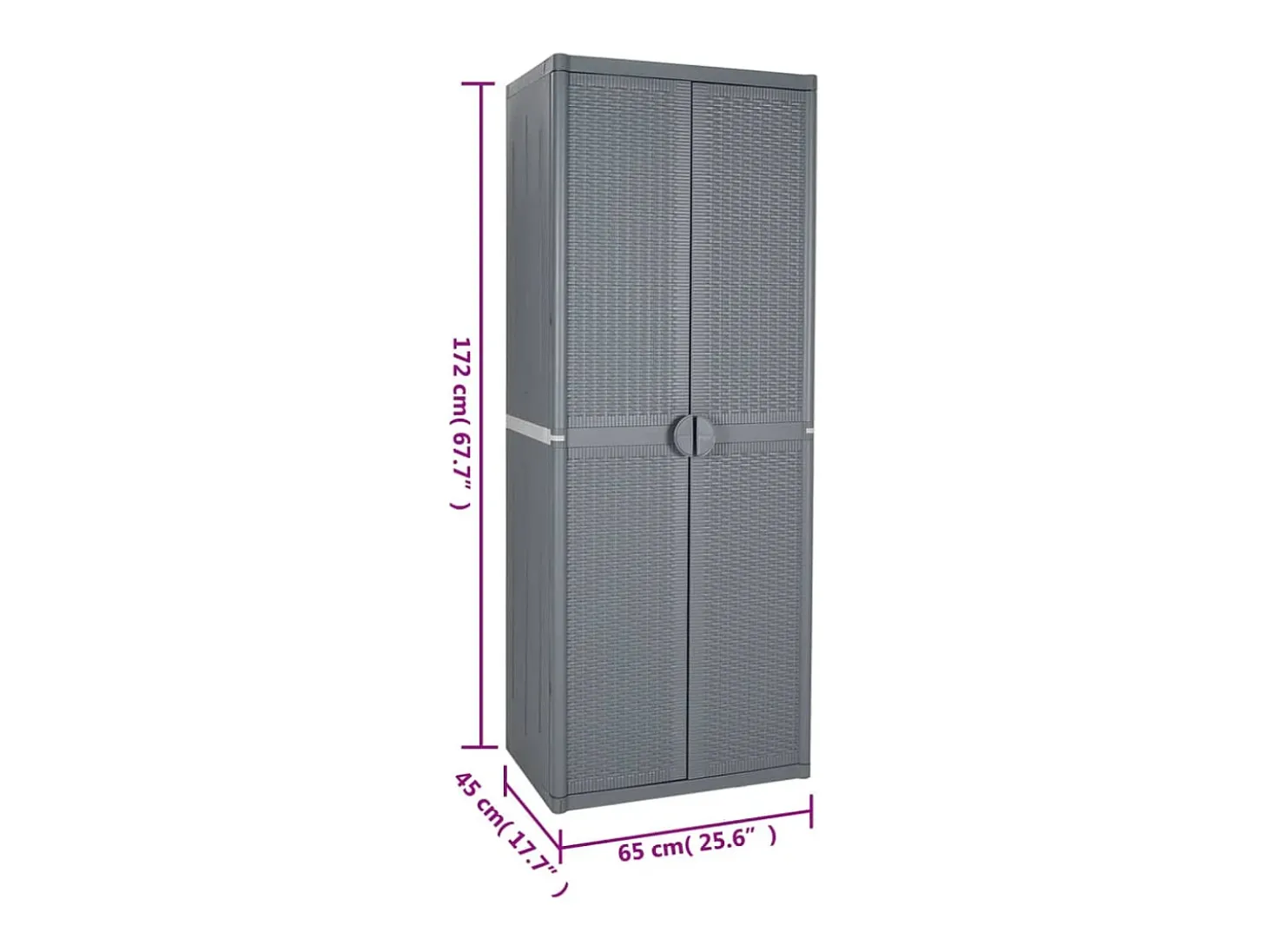 Armário de arrumação para jardim 65x45x172 cm vime PP cinzento