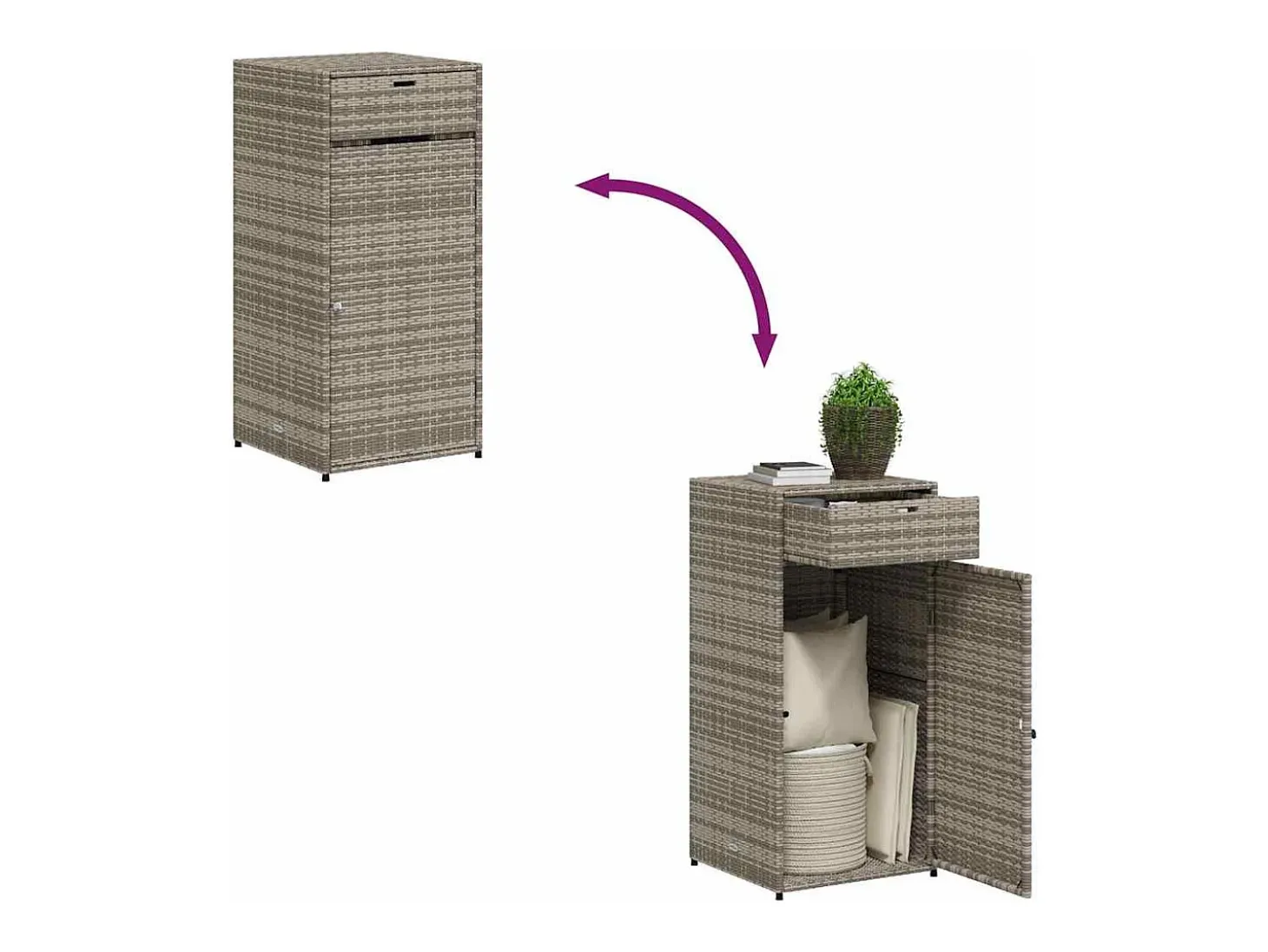 Armário de arrumação para jardim 55x55x111 cm vime PE cinzento