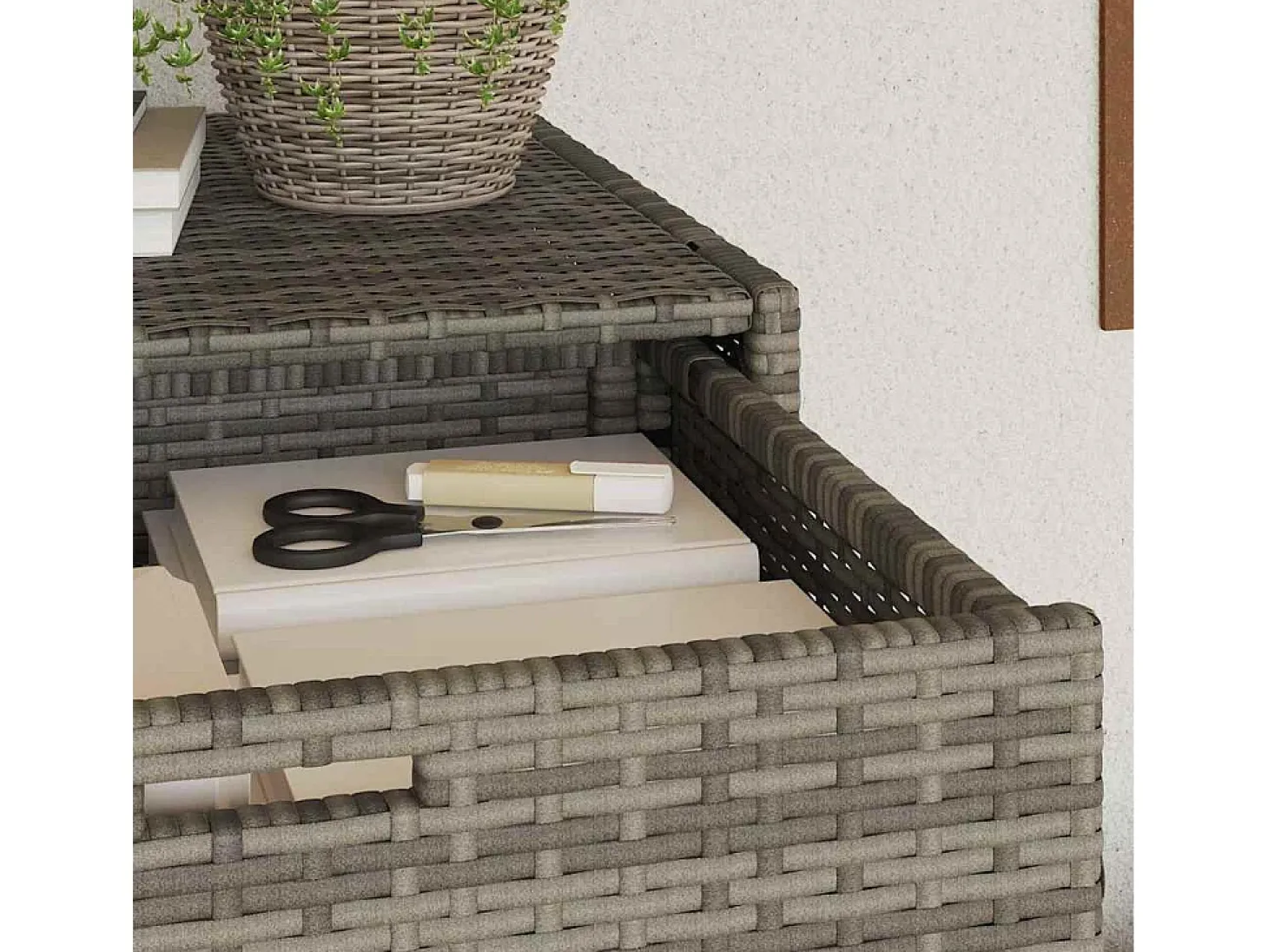 Armário de arrumação para jardim 55x55x111 cm vime PE cinzento