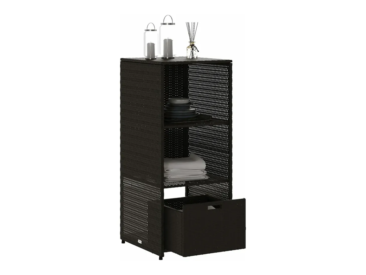 Armário de arrumação para jardim 50x55x115 cm vime PE preto
