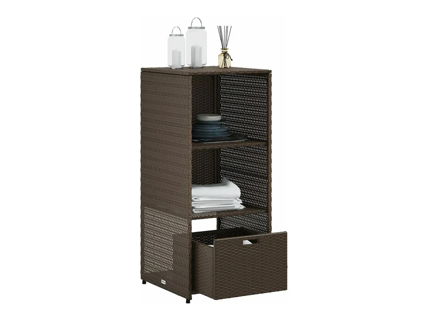 Armário de arrumação para jardim 50x55x115 cm vime PE castanho