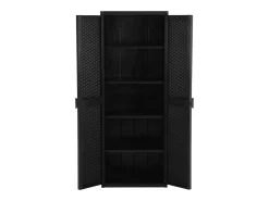 Armário de arrumação para jardim 65x45x172 cm vime PP preto