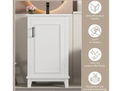 Armário de banheiro - 48 x 33 x 83 cm - com 1 porta + prateleiras + pia de cerâmica integrada - Cerâmica + MDF - Branco