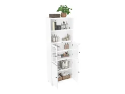 Armário de banheiro - 57,5 ​​x 28,5 x 160 cm - com 2 portas de vidro + 2 portas de madeira + 2 espaços de armazenamento abertos - MDF - Branco